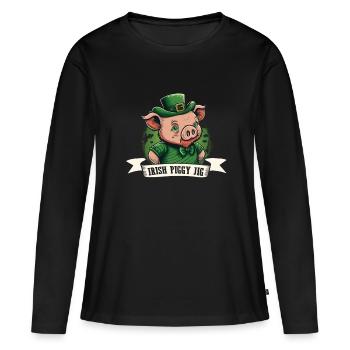 Irish Piggy Jig St. Patty - T-shirt manches longues Premium bio Femme - noir - Devant - Julia (174cm)