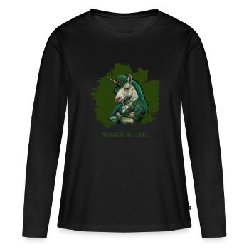 Licorne magique et chanceuse St. Patty - T-shirt manches longues Premium bio Femme - noir - Devant - Julia (174cm)