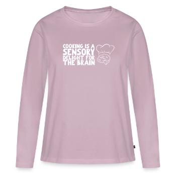 Cuisiner est un délice sensoriel pour le cerveau - T-shirt manches longues Premium bio Femme - rose poudré - Devant - Julia (174cm)