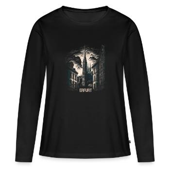 Erfurt - Frauen Premium Bio Langarmshirt - Schwarz - Vorne - Julia (174cm)