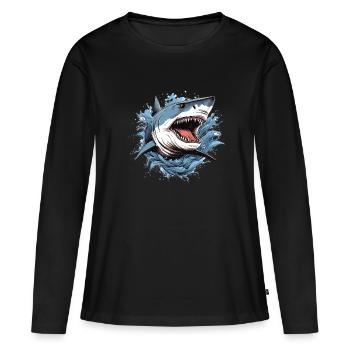 Attaque de requin - T-shirt manches longues Premium bio Femme - noir - Devant - Julia (174cm)