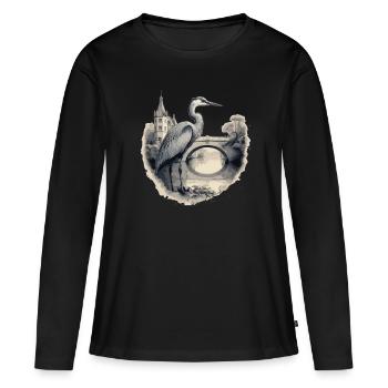 Héron cendré majestueux - T-shirt manches longues Premium bio Femme - noir - Devant - Julia (174cm)
