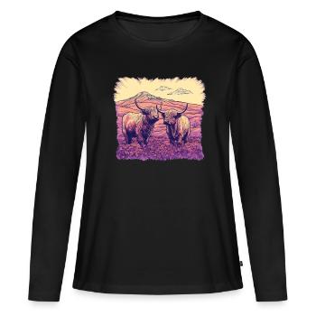Paysage rustique de vaches écossaises des Highlands et - T-shirt manches longues Premium bio Femme - noir - Devant - Julia (174cm)