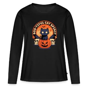 Boo-tiful Cat Spirit - Halloween effrayant et mignon - T-shirt manches longues Premium bio Femme - noir - Devant - Julia (174cm)