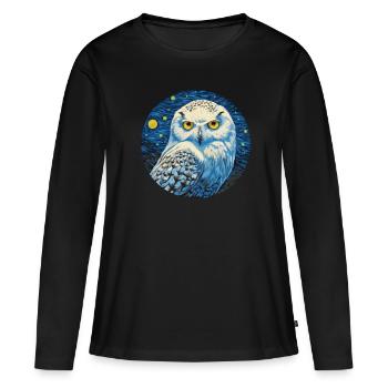 Sternennachteule – Weisheit Im Mondlicht - Frauen Premium Bio Langarmshirt - Schwarz - Vorne - Julia (174cm)