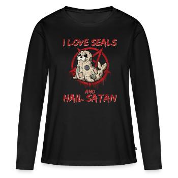 J’aime les phoques et je salue Satan Gothique Heavy Metal Fun - T-shirt manches longues Premium bio Femme - noir - Devant - Julia (174cm)