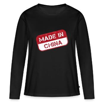 Made in China stamp to denounce globalization - Women's Premium Organic Long Sleeve Shirt - black - Front - Julia (174cm)