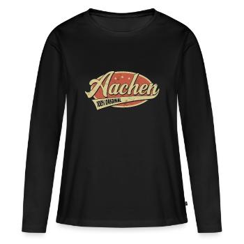 Aachen Aachener Original - Frauen Premium Bio Langarmshirt - Schwarz - Vorne - Julia (174cm)