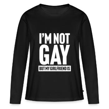 Ich bin nicht schwul, aber meine Freundin ist es - Frauen Premium Bio Langarmshirt - Schwarz - Vorne - Julia (174cm)