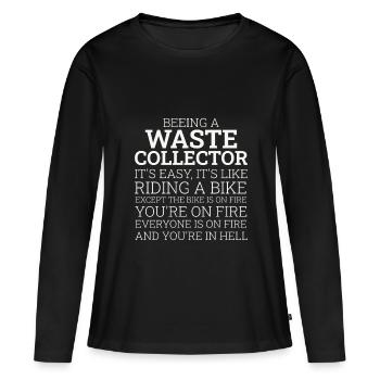 Collecteur de déchets à vélo - T-shirt manches longues Premium bio Femme - noir - Devant - Julia (174cm)