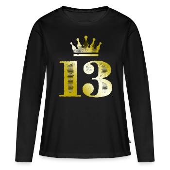 13 Chiffre Couronne Or - T-shirt manches longues Premium bio Femme - noir - Devant - Julia (174cm)