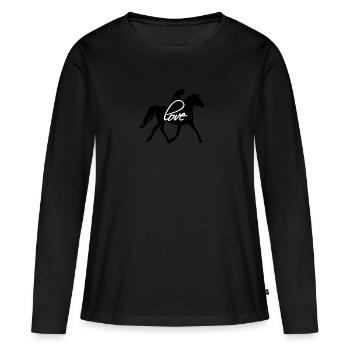 Amour pour le cheval - Amour cheval avec cavalier - T-shirt manches longues Premium bio Femme - noir - Devant - Julia (174cm)
