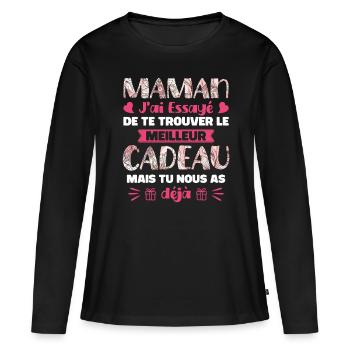 Idée Cadeau Fête Des Mères Original Pour Maman - T-shirt manches longues Premium bio Femme - noir - Devant - Julia (174cm)