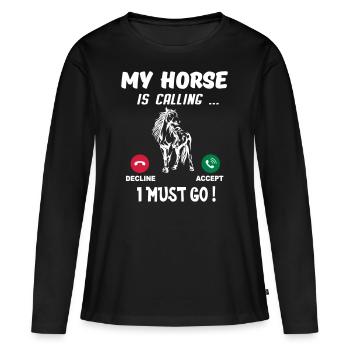 cheval - T-shirt manches longues Premium bio Femme - noir - Devant - Julia (174cm)