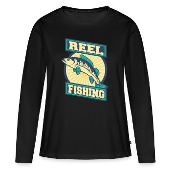 Pêche, poisson, truite, lac lac, bobine, appât, animal - T-shirt manches longues Premium bio Femme - noir - Devant - Julia (174cm)