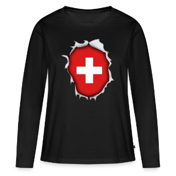 Drapeau de montagne pays Suisse traverser vacances déchirées - T-shirt manches longues Premium bio Femme - noir - Devant - Julia (174cm)