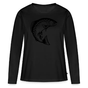 LetzterWurf Forelle Fisch Angeln - Frauen Premium Bio Langarmshirt - Schwarz - Vorne - Julia (174cm)