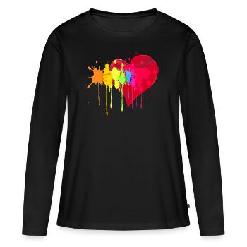Großes rotes Herz mit Farbsplatter - Frauen Premium Bio Langarmshirt - Schwarz - Vorne - Julia (174cm)