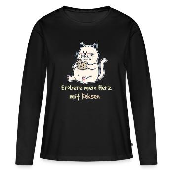 Conquérir mon cœur avec Cookies Fantasy Cat Kids - T-shirt manches longues Premium bio Femme - noir - Devant - Julia (174cm)