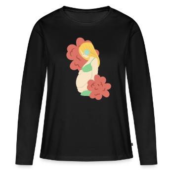 Flowers Pregnancy Pregnant Birth Gift - Women's Premium Organic Long Sleeve Shirt - black - Front - Julia (174cm)