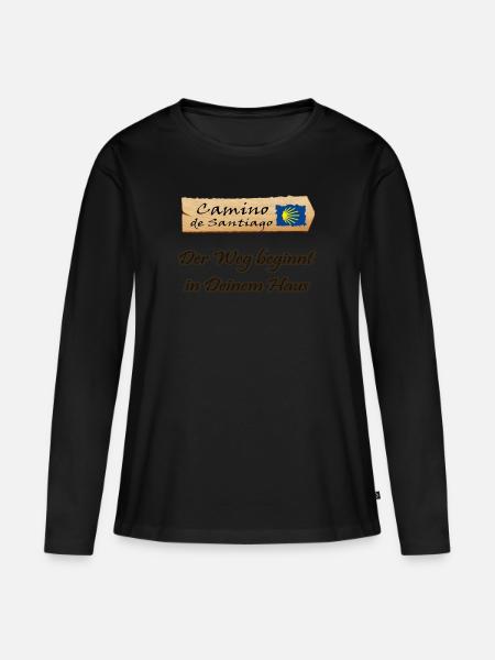 Jakobsweg - Frauen Premium Bio Langarmshirt - Schwarz