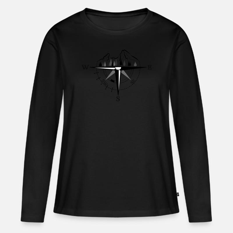 Berg Kompass - Frauen Premium Bio Langarmshirt - Schwarz
