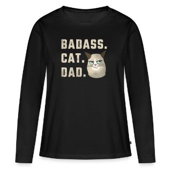 Badass Cat Dad - T-shirt manches longues Premium bio Femme - noir - Devant - Julia (174cm)
