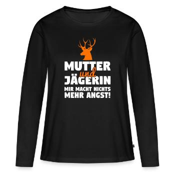 Mutter Jägerin Hirsch Jagd Geweih Jäger Wild Jagen - Frauen Premium Bio Langarmshirt - Schwarz - Vorne - Julia (174cm)