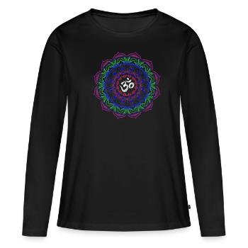 Om Neon Farben Psy Goa Trance Rave - Frauen Premium Bio Langarmshirt - Schwarz - Vorne - Julia (174cm)