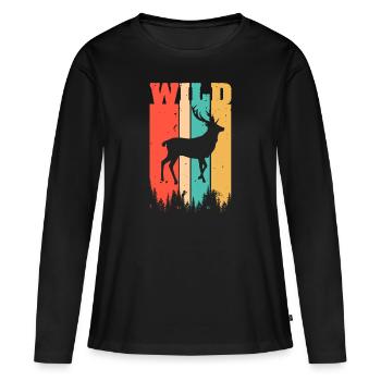 Cerf sauvage - T-shirt manches longues Premium bio Femme - noir - Devant - Julia (174cm)