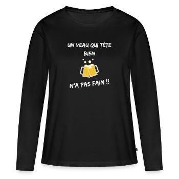 Un veau qui tete bien, citation drole paysan - T-shirt manches longues Premium bio Femme - noir - Devant - Julia (174cm)