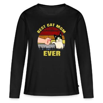 Vintage Best Cat Mom Ever Gift T-Shirt - Women's Premium Organic Long Sleeve Shirt - black - Front - Julia (174cm)