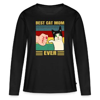 Vintage Best Cat Mom Ever gift t-shirt - Women's Premium Organic Long Sleeve Shirt - black - Front - Julia (174cm)