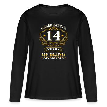 Celebrating 14 Years - T-shirt manches longues Premium bio Femme - noir - Devant - Julia (174cm)