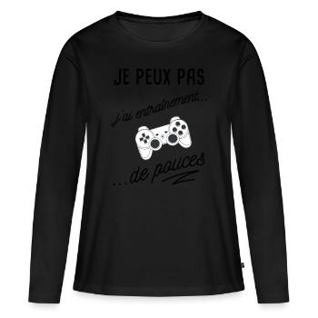 je peux pas j'ai console - T-shirt manches longues Premium bio Femme - noir - Devant - Julia (174cm)