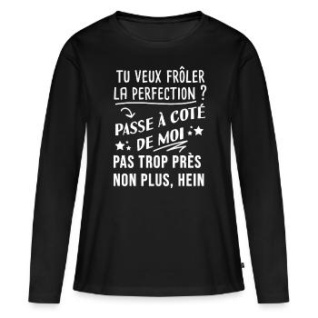 humour perfection - T-shirt manches longues Premium bio Femme - noir - Devant - Julia (174cm)