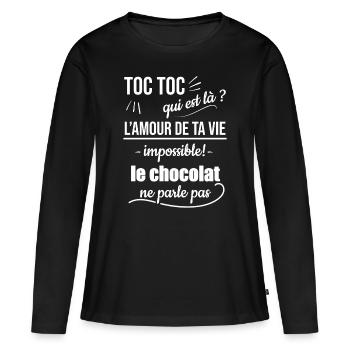 t shirt chocolat - T-shirt manches longues Premium bio Femme - noir - Devant - Julia (174cm)