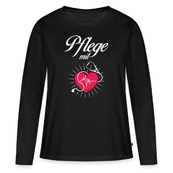 Pflege mit Herz Pflege mit Herz - Frauen Premium Bio Langarmshirt - Schwarz - Vorne - Julia (174cm)