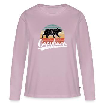 Capybara Capibara rongeur cochon d’eau rétro - T-shirt manches longues Premium bio Femme - rose poudré - Devant - Julia (174cm)