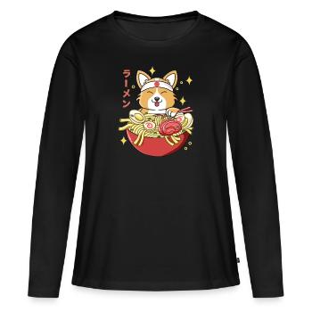 Corgi Ramen - Frauen Premium Bio Langarmshirt - Schwarz - Vorne - Julia (174cm)