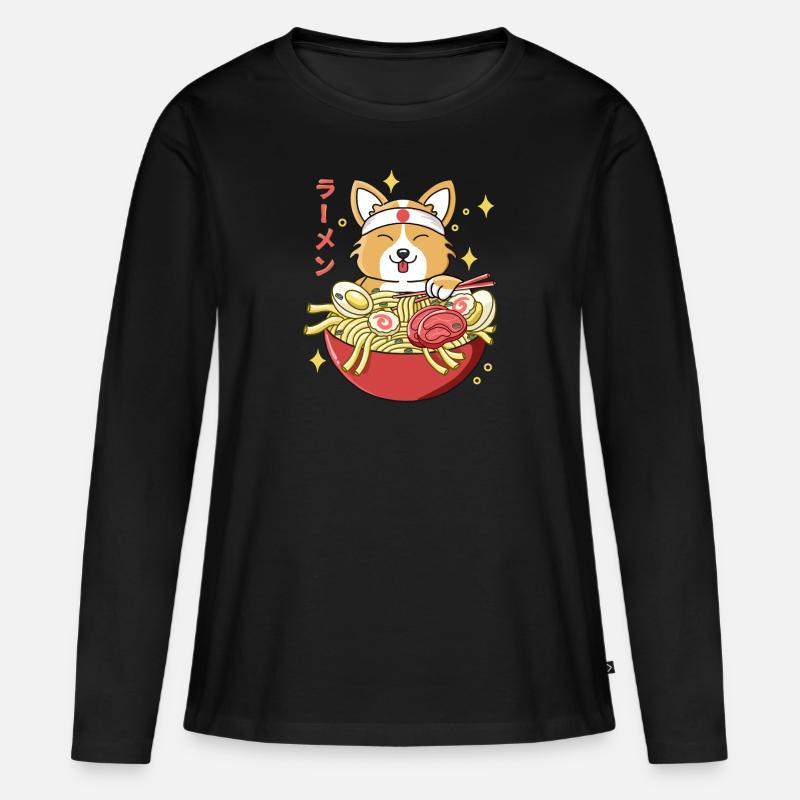 Corgi Ramen - Frauen Premium Bio Langarmshirt - Schwarz