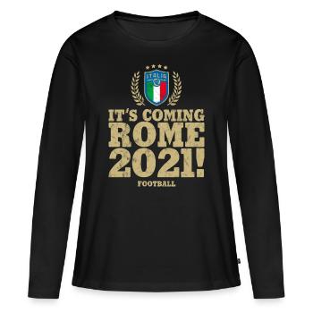 ITALIE, ITALIA FOOTBALL ITS COMING ROME USED LOOK - T-shirt manches longues Premium bio Femme - noir - Devant - Julia (174cm)