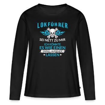 Lustiger Lokführer Eisenbahn Unfall Aussehen - Frauen Premium Bio Langarmshirt - Schwarz - Vorne - Julia (174cm)