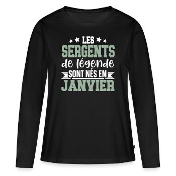 Sergent Militaire Armée Janvier Anniversaire - T-shirt manches longues Premium bio Femme - noir - Devant - Julia (174cm)