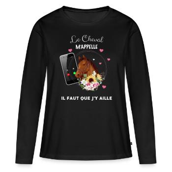 Cavalière humour le cheval m'appelle - T-shirt manches longues Premium bio Femme - noir - Devant - Julia (174cm)