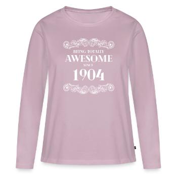 Drôle d’anniversaire étant totalement génial depuis 1904 - T-shirt manches longues Premium bio Femme - rose poudré - Devant - Julia (174cm)
