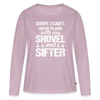 Shark Tooth Sieve Collecteur de dents de requin - T-shirt manches longues Premium bio Femme - rose poudré - Devant - Julia (174cm)