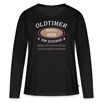 50e anniversaire Oldtimer Modèle 1972 - T-shirt manches longues Premium bio Femme - noir - Devant - Julia (174cm)