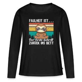 Faultier Müde Faulheit Schlafen - Frauen Premium Bio Langarmshirt - Schwarz - Vorne - Julia (174cm)