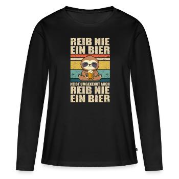 Biertrinker Faultier Reib nie ein Bier - Frauen Premium Bio Langarmshirt - Schwarz - Vorne - Julia (174cm)